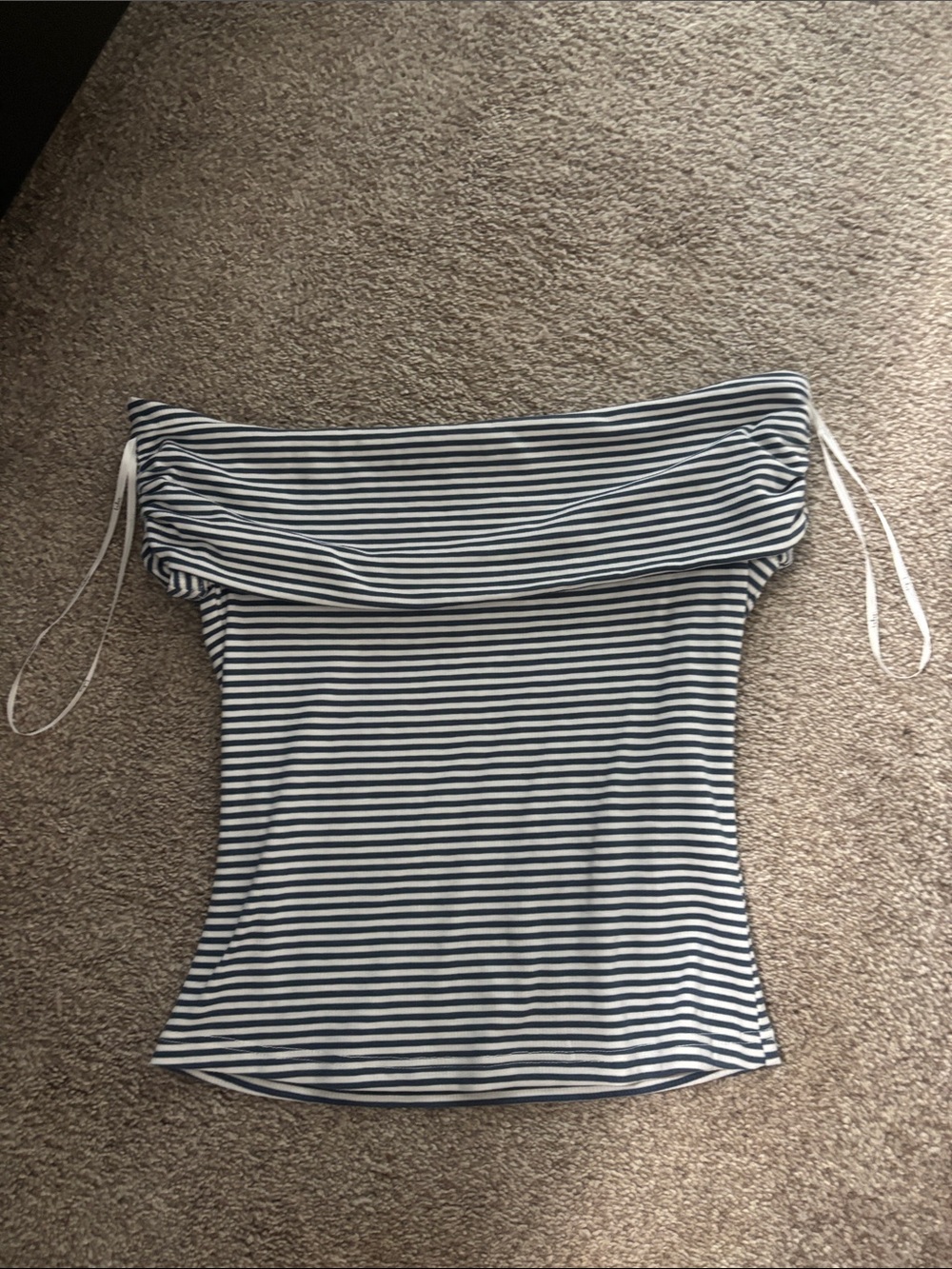 Lulu's Navy and White Striped Off-Shoulder Crop Top
